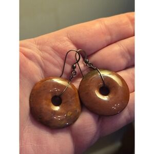 Carnelian Amber? Round Disc Earrings Vintage Pierced